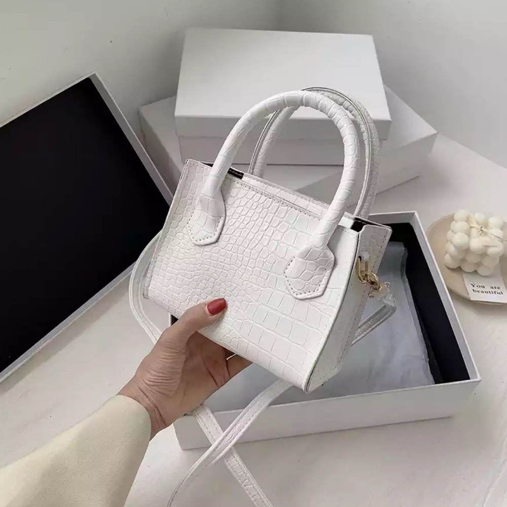 White Mini Crocodile Crossbody Purse